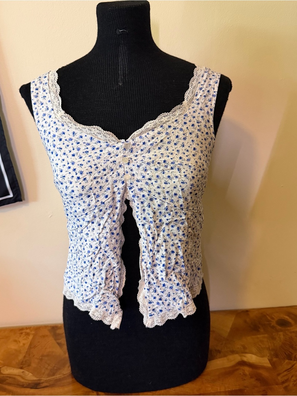 Kirious S Coquette Crop Milkmaid Top Ruched Bow Lace Floral Cottage Linen Rayon